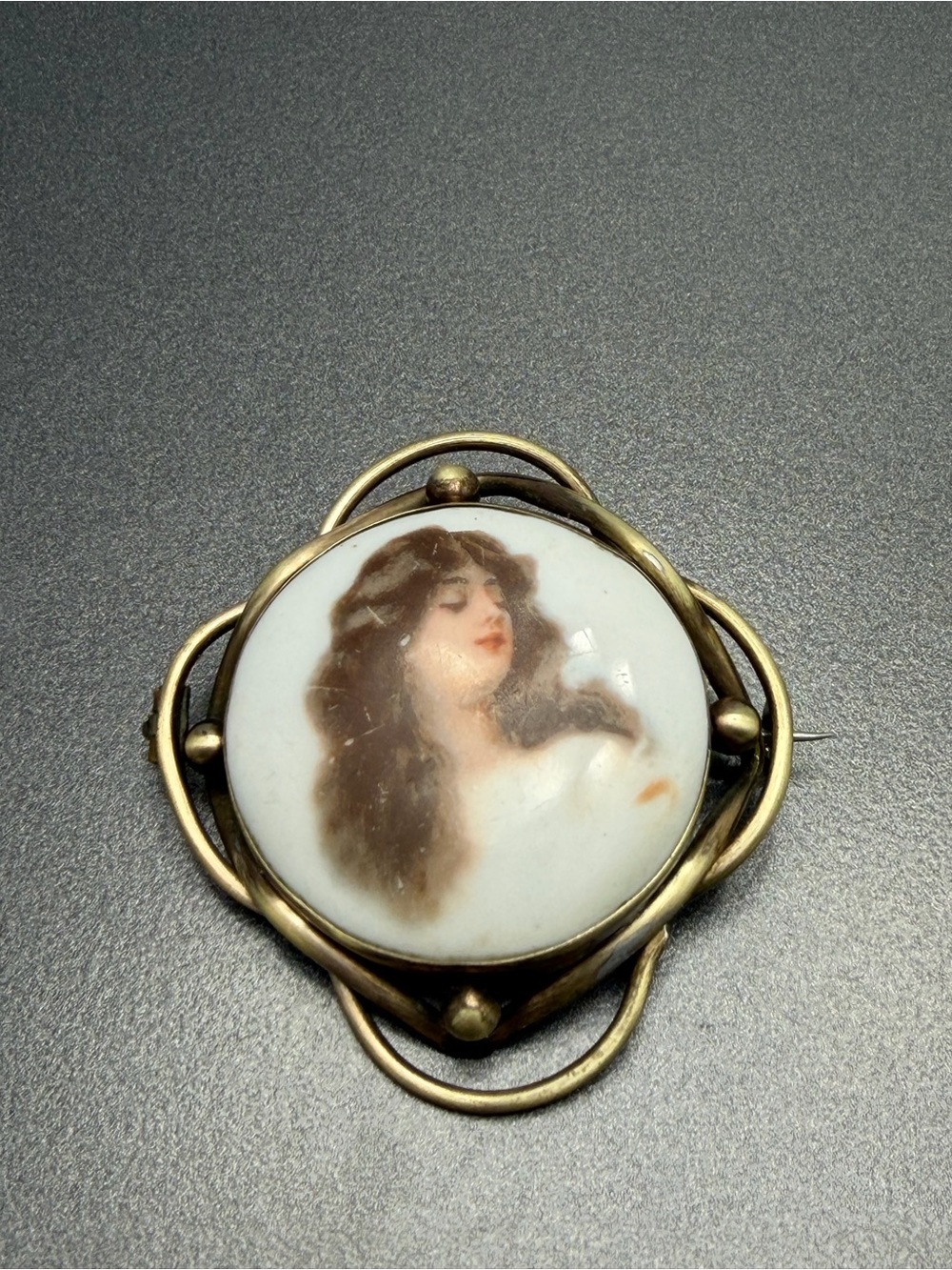 Vintage Victorian Porcelain Portrait Brooch #cz88